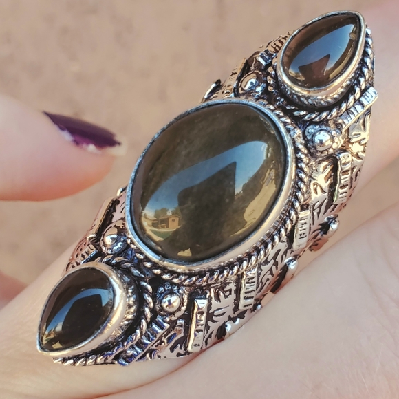 New Huge Obsidian 925 Silver Statement Ring. - Picture 6 of 16